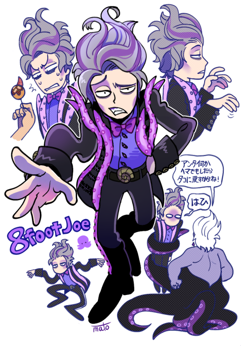 1boy 1girl 8-foot_joe boots bow bowtie character_name character_request crossover disney disneyland food formal_clothes mato_(mozu_hayanie) multicolored_hair original pale_skin sanpaku streaked_hair suit takoyaki the_little_mermaid_(disney) traditional_bowtie ursula_(disney)
