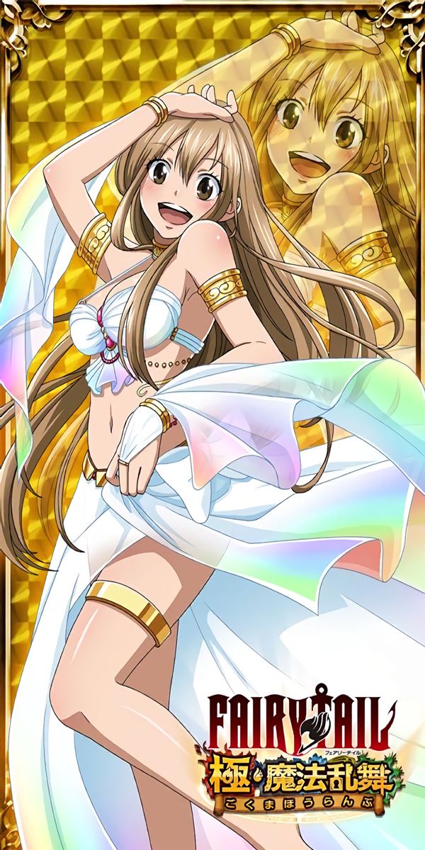 1girl breasts cleavage elie fairy_tail highres large_breasts long_hair navel official_art open_mouth rave_(manga) resha_valentine revealing_clothes smile solo