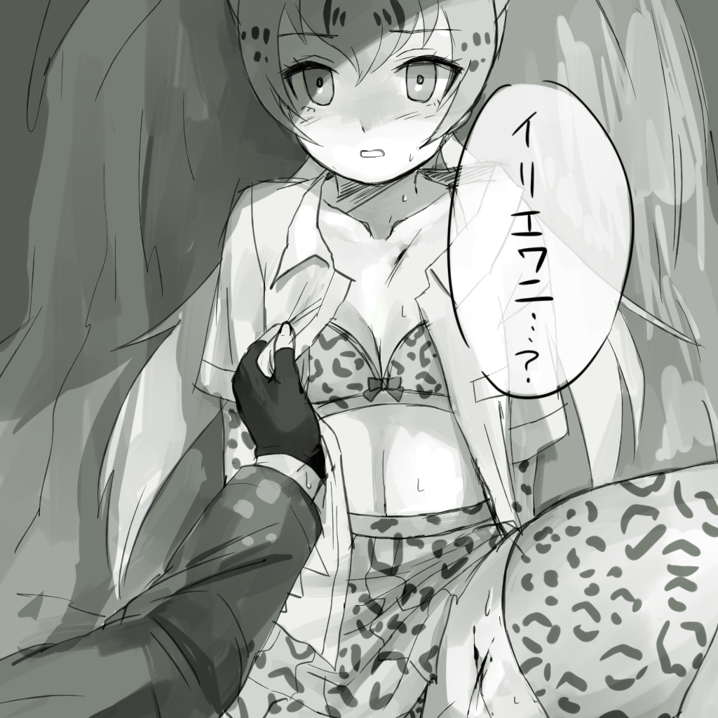 2girls animal_print arms_at_sides assisted_exposure blood bow bow_bra bra breasts cleavage collarbone collared_shirt colored_inner_hair cuts elbow_gloves eyelashes female_pov fingerless_gloves fingernails gloves hanada_(cobalt003) high-waist_skirt implied_yuri injury kemono_friends kemono_friends_2 leopard_(kemono_friends) leopard_print long_hair long_sleeves looking_at_viewer medium_breasts microskirt monochrome multicolored_hair multiple_girls open_clothes open_shirt outdoors panties panty_peek parted_bangs parted_lips pov pov_hands print_gloves print_panties print_skirt print_thighhighs saltwater_crocodile_(kemono_friends) shirt short_sleeves sitting skirt solo_focus spikes spread_legs stomach sweat thighhighs translation_request tree twintails underwear very_long_hair wing_collar