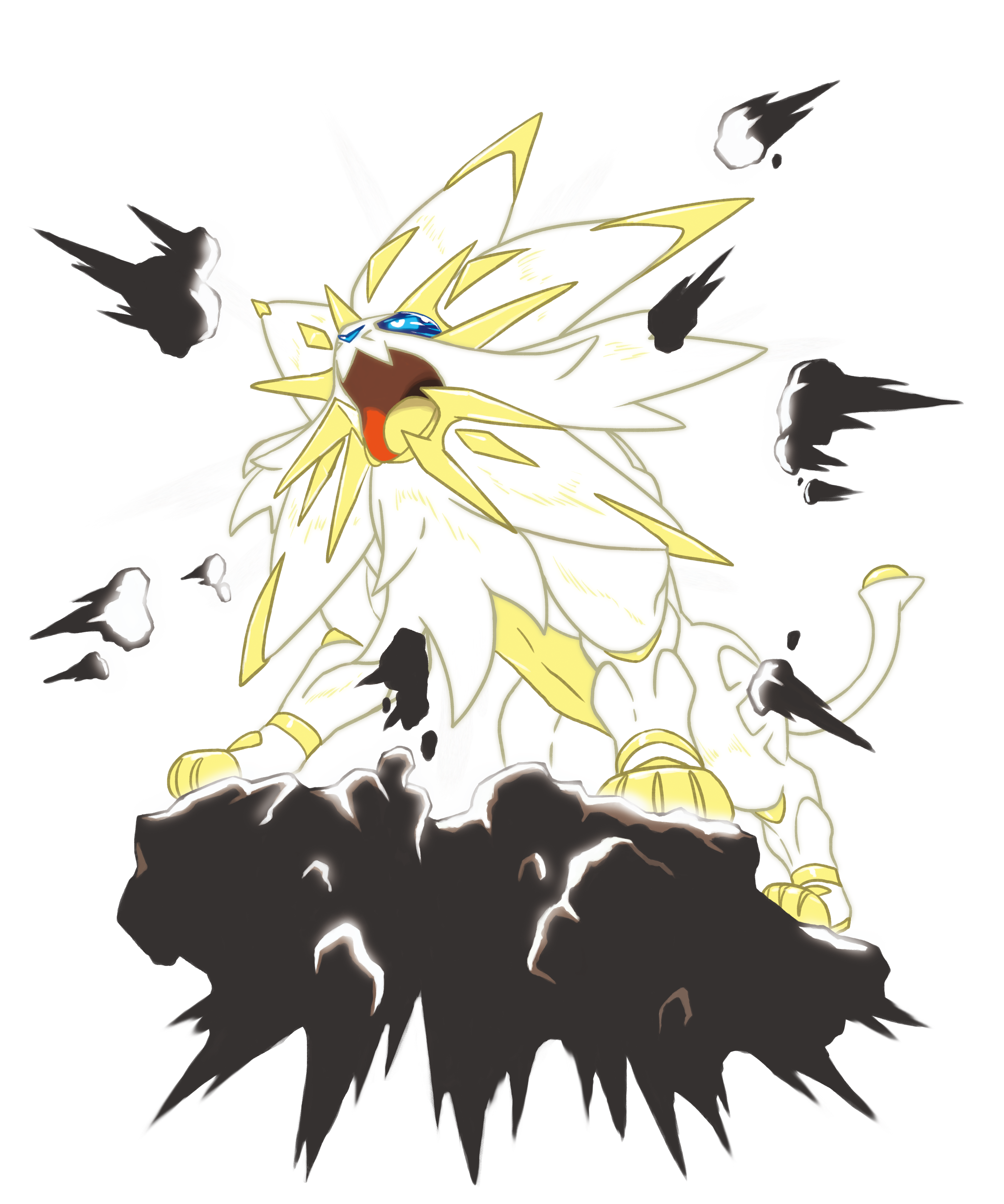 absurdres alternate_form animal_focus artist_request colored_tongue full_body gen_7_pokemon glowing highres legendary_pokemon lion nintendo no_humans official_art open_mouth pokemon pokemon_(creature) pokemon_focus pokemon_sm solgaleo solgaleo_(radiant_sun) solo third-party_source transparent_background yellow_tongue