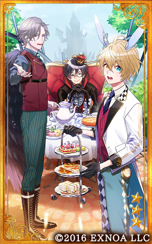 3boys :o ahoge animal_ears argyle_clothes argyle_pants armchair ascot beckoning black_ascot black_gloves black_hair black_jacket black_necktie black_pants black_wings blonde_hair blue_eyes blue_pants book boots breasts brooch brown_footwear bungou_to_alchemist bush cake cake_slice cake_stand card_(medium) castle chair chest_harness closed_mouth collared_shirt conan_doyle_(bungou_to_alchemist) copyright_notice cosplay cowboy_shot crown cup day edogawa_ranpo_(bungou_to_alchemist) elbows_on_table feathered_wings food frilled_sleeves frills full_body gloves green_pants grey_hair grey_shirt hair_between_eyes harness head_rest heterochromia holding holding_book holding_teapot holding_tiered_tray jacket jewelry lace-up_boots lapels lewis_carroll_(bungou_to_alchemist) long_sleeves looking_at_viewer lowres macaron mini_crown mismatched_pants momoiro_oji multiple_boys necktie notched_lapels official_art open_book open_mouth outdoors own_hands_together pants parted_lips pinstripe_pants pinstripe_pattern pinstripe_vest pocket_watch queen_of_hearts_(alice_in_wonderland) queen_of_hearts_(alice_in_wonderland)_(cosplay) rabbit_boy rabbit_ears red_eyes red_vest sandwich saucer scone shirt shoes short_hair sitting small_breasts supportasse swept_bangs table tablecloth tailcoat tart_(food) teacup teapot teeth tiered_tray tree two-tone_pants upper_body vest watch white_jacket white_pants white_rabbit_(alice_in_wonderland) white_rabbit_(alice_in_wonderland)_(cosplay) white_shirt wings yellow_eyes