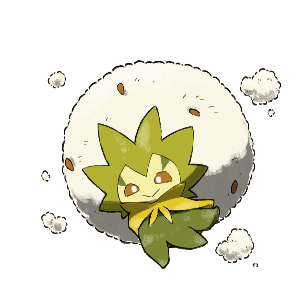 :&gt; blacknirrow closed_mouth eldegoss full_body gen_8_pokemon nintendo no_humans orange_eyes pokemon pokemon_(creature) pokemon_focus simple_background smile solo white_background