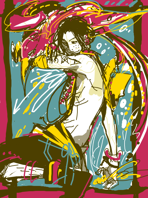 1boy animal_on_arm bad_tag black_hair black_shorts freckles hat jewelry limited_palette looking_at_viewer necklace one_piece pearl_necklace poipororitch portgas_d._ace red_bird short_hair shorts simple_background smile solo tattoo topless_male yellow_hat