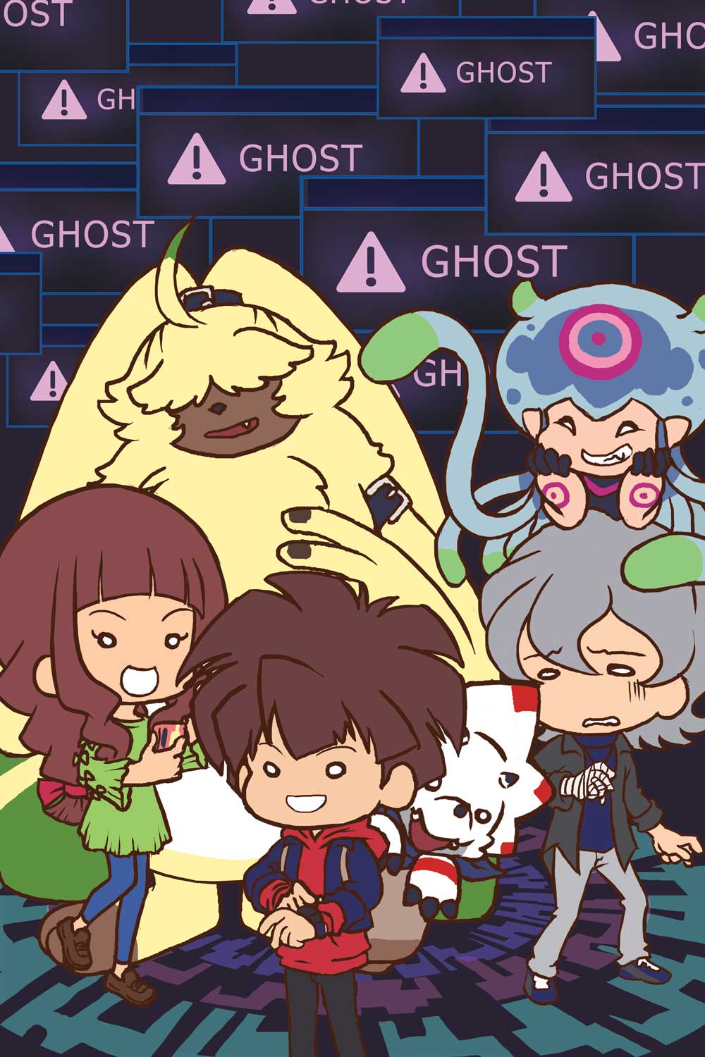 amanokawa_hiro angoramon digimon digimon_ghost_game gammamon higashimitarai_kiyoshiro highres jellymon tsukiyono_ruli
