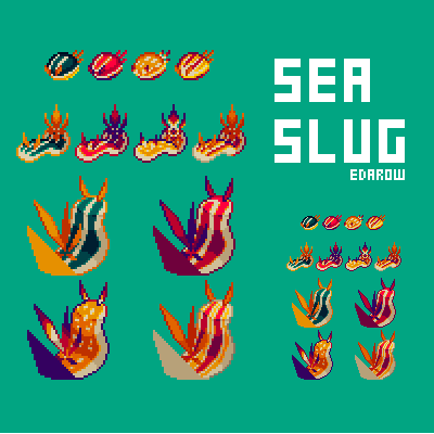 animal commentary edarow english_commentary english_text green_background lowres no_humans original pixel_art sea_slug simple_background