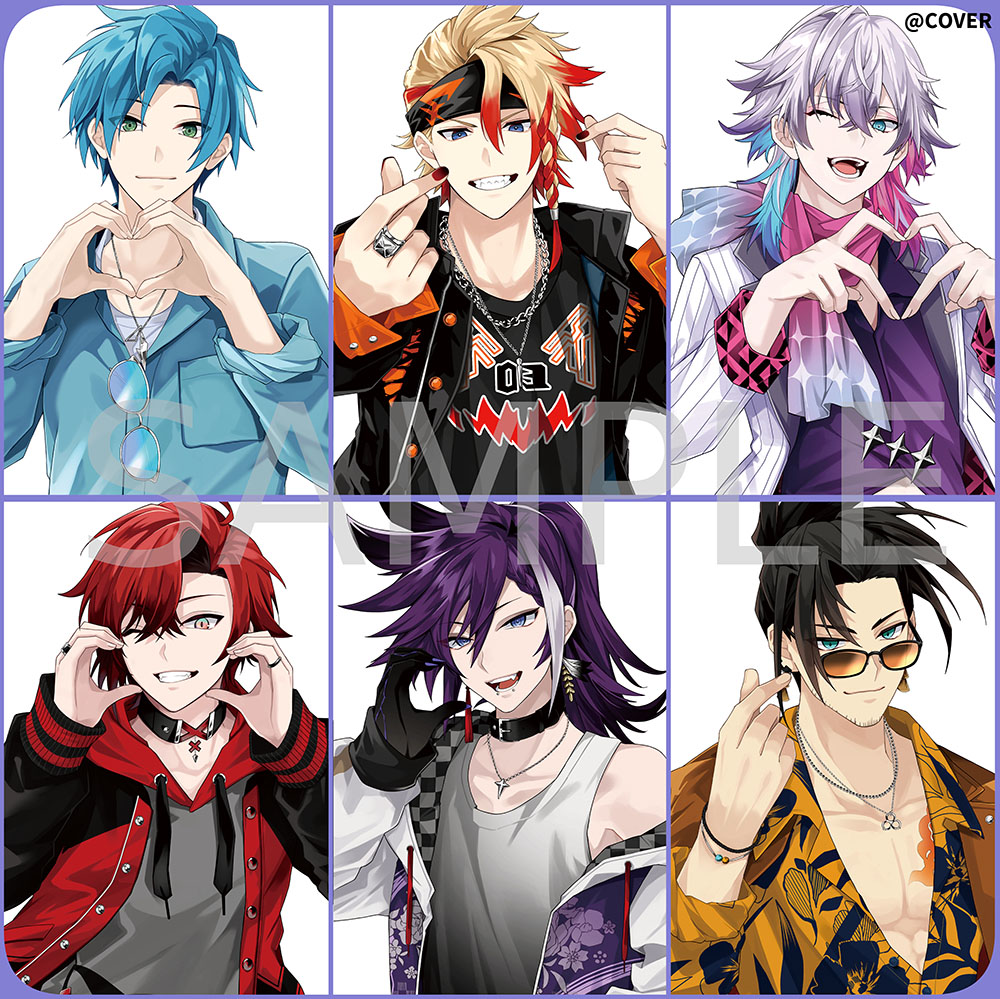 6+boys alternate_costume aqua_eyes axel_syrios bandana banzoin_hakka beard_stubble black_bandana black_choker black_hair black_jacket black_shirt black_skin blonde_hair blue_eyes blue_hair blue_shirt border bracelet braid braided_bangs broken_heart_hands chain chain_necklace chest_tattoo choker closed_mouth collared_shirt colored_extremities colored_skin copyright_notice double_finger_heart drawstring earrings eyewear_hang face_piercing facial_hair facing_viewer fang finger_heart floral_print floral_print_jacket floral_print_shirt four-finger_heart_hands gavis_bettel gradient_scarf green_eyes grey_tank_top grin heart heart_hands holostars holostars_english holotempus hood hoodie jacket jewelry josuiji_shinri kurosakiinu letterman_jacket lip_piercing looking_at_viewer machina_x_flayon male_focus multicolored_hair multiple_boys nail_polish necklace official_art one_eye_closed open_mouth orange_sleeve_cuffs patterned_clothing pectoral_cleavage pectorals piercing pink_hair pink_sleeve_cuffs ponytail purple_border purple_hair purple_shirt red_hair red_hood red_streaks regis_altare ring sample_watermark scarf shirt side_braid single_braid single_hair_streak sleeve_cuffs sleeves_rolled_up smile snakebite_(piercing) streaked_hair stubble sunglasses t-shirt tank_top tattoo teeth unworn_eyewear upper_body virtual_youtuber watermark white_background white_hair white_hoodie white_jacket