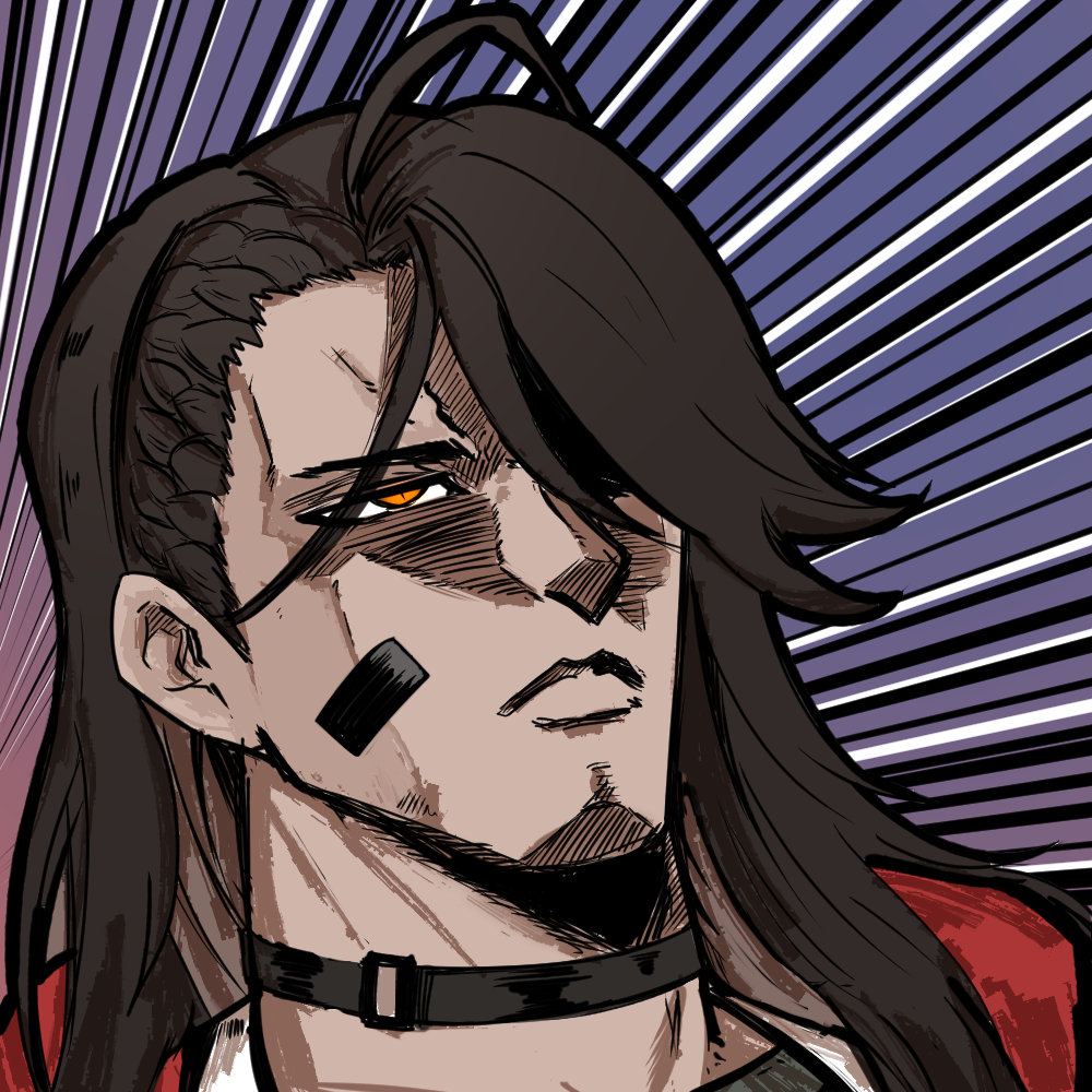 1girl araki_hirohiko_(style) artist_request brown_hair chinese_commentary dark-skinned_female dark_skin girls&#039;_frontline girls&#039;_frontline_neural_cloud hair_over_one_eye long_hair magnhilda_(neural_cloud) official_art orange_eyes parody portrait punching second-party_source solo style_parody