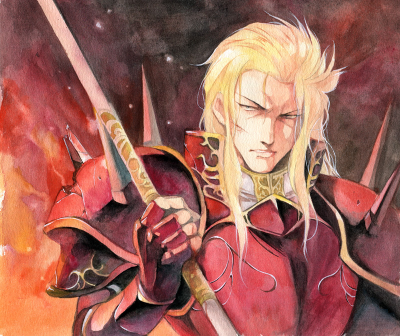 1boy agahari armor arran_(fire_emblem) bad_id bad_pixiv_id blonde_hair blood fire_emblem fire_emblem:_mystery_of_the_emblem injury long_hair male_focus manly nintendo polearm solo weapon