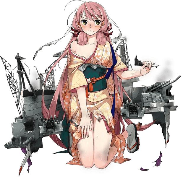 10s 1girl akashi_(kancolle) akashi_(new_year)_(kancolle) brown_eyes female_focus fujikawa full_body hair_ribbon headband japanese_clothes kantai_collection kimono kneeling long_hair looking_at_viewer machinery official_art pink_hair ribbon solo tasuki torn_clothes transparent_background