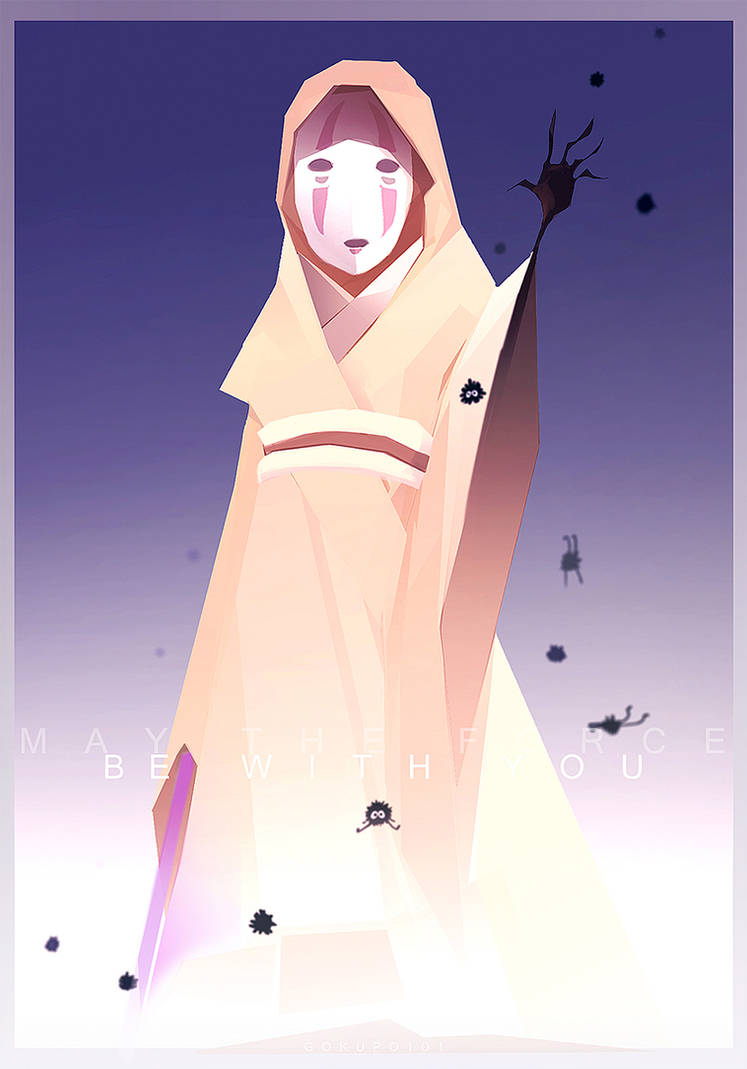 arm_up border commentary english_commentary falling gokupo101 gradient_background hood hooded_coat kaonashi looking_at_viewer mask no_humans purple_border sen_to_chihiro_no_kamikakushi susuwatari