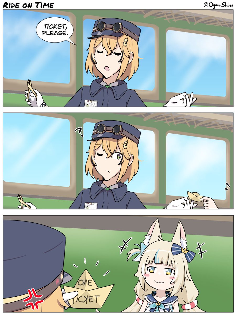2girls anger_vein blonde_hair dooby_(vtuber) highres indie_virtual_youtuber long_hair multiple_girls oguma_shiro paper_boat sameko_saba smile virtual_youtuber