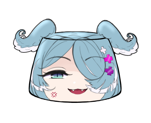 1girl :3 :d anger_vein blue_eyes elira_pendora fangs food foodification hair_over_one_eye head_wings looking_at_viewer nijisanji nijisanji_en one_eye_covered open_mouth psycho_orb pudding simple_background slit_pupils smile solo transparent_background virtual_youtuber wings