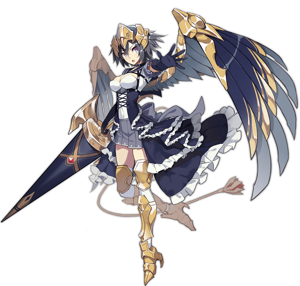 1girl ark_order armored_boots black_dress black_gloves boots breasts cleavage_cutout clothing_cutout dress elbow_gloves frilled_dress frills full_body garter_straps gloves gold_boots gold_trim grey_eyes grey_hair grey_skirt grey_wings griffin_(ark_order) headpiece holding holding_weapon kzhu leotard medium_breasts official_art pleated_skirt short_hair short_sleeves sidelocks skirt solo tachi-e thigh_boots thigh_strap thighhighs transparent_background weapon weapon_request white_leotard wing_armor wings