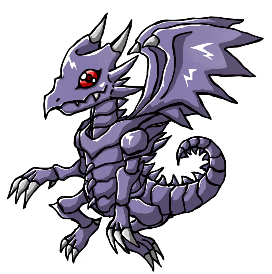 digimon digimon_(creature) dragon duel_monster oridigi original red-eyes_black_dragon red_eyes sharp_teeth solo teeth