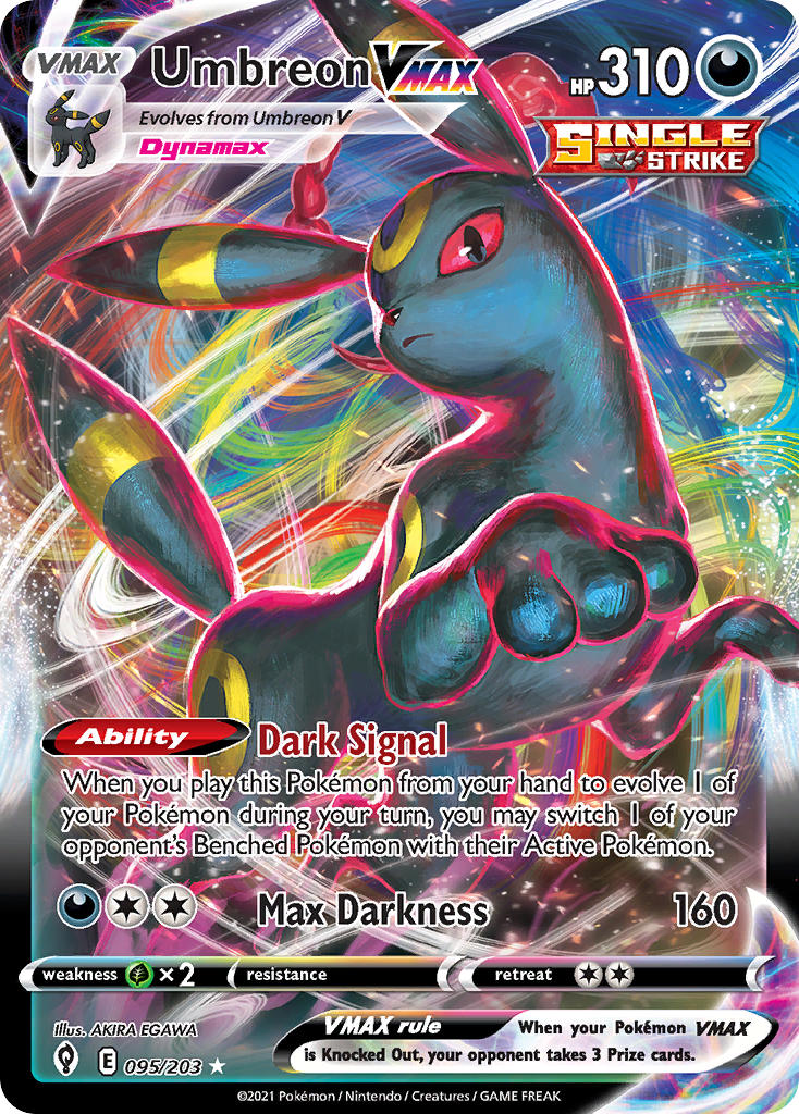 animal_focus artist_name black_eyes card_(medium) character_name closed_mouth colored_sclera company_name copyright_name copyright_notice dynamax egawa_akira english_text gen_2_pokemon nintendo no_humans official_art pokemon pokemon_(creature) pokemon_card pokemon_focus pokemon_tcg red_clouds red_sclera solo third-party_source trading_card umbreon