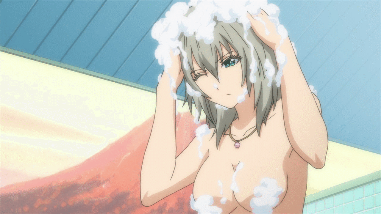 10s 1girl animated animated_gif binbougami_ga! breasts convenient_censoring female_focus jewelry large_breasts necklace nude sakura_ichiko soap soap_bubbles soap_censor solo upper_body washing washing_hair