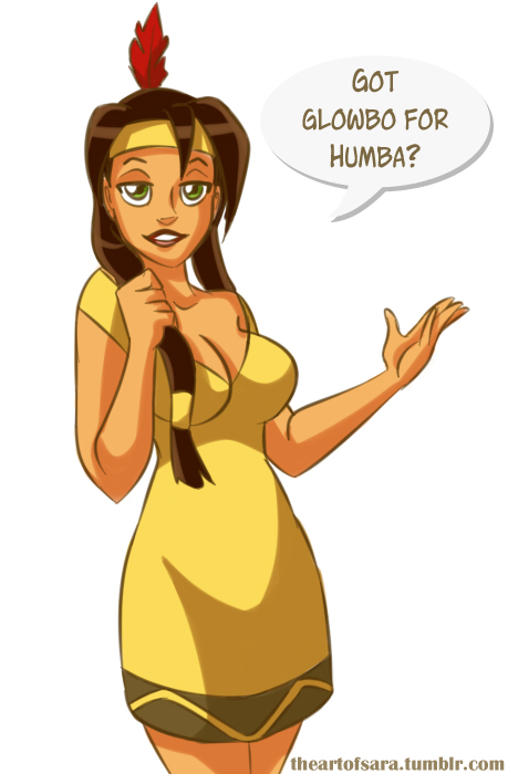 1girl artist_name banjo-kazooie braid breasts cleavage english_text feather_hair_ornament hair_ornament humba_wumba_(banjo-kazooie) native_american theartofsara tumblr_username