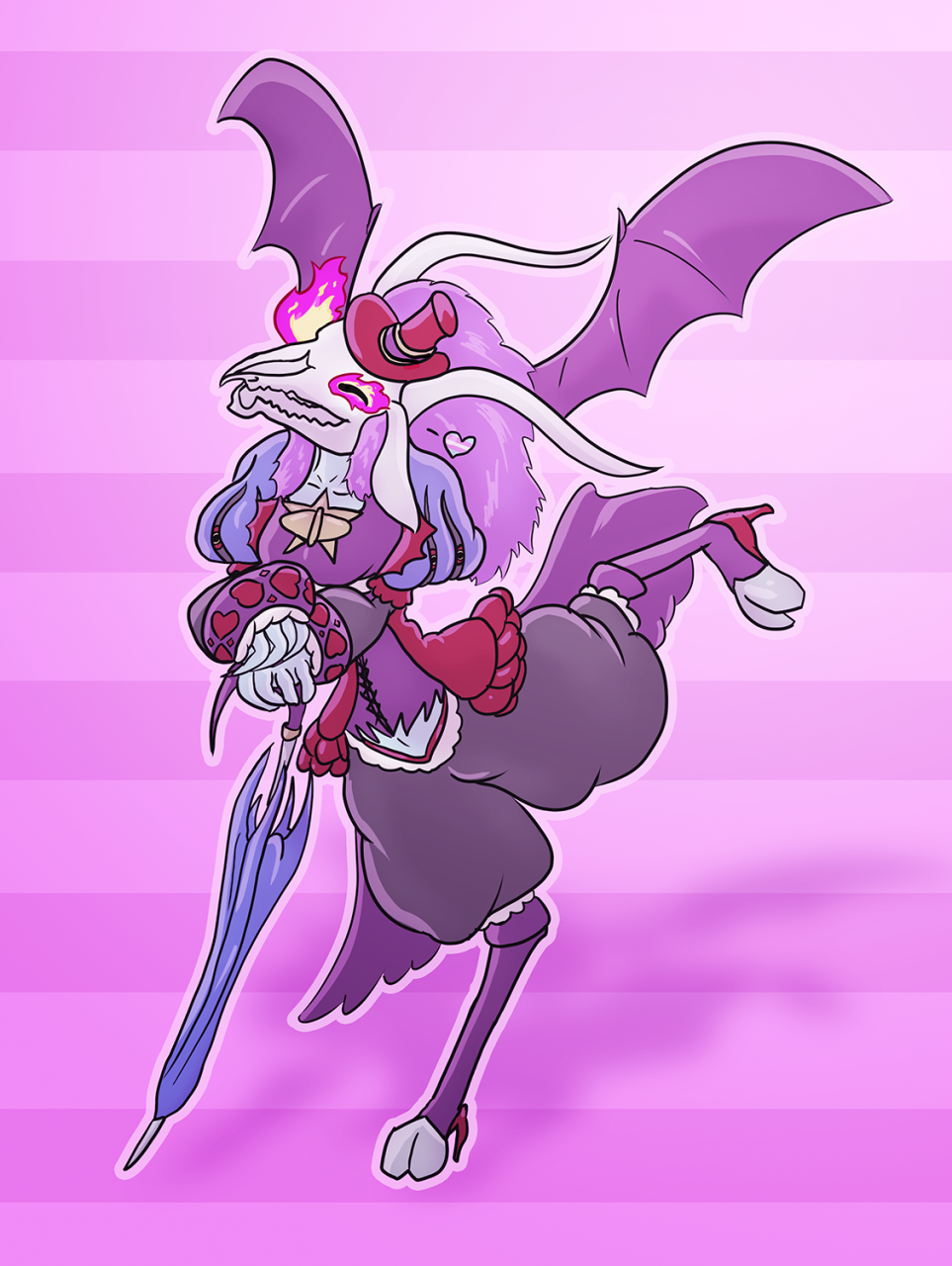 1girl digimon happy heart highres mephismon mephismon_x-antibody skull solo umbrella