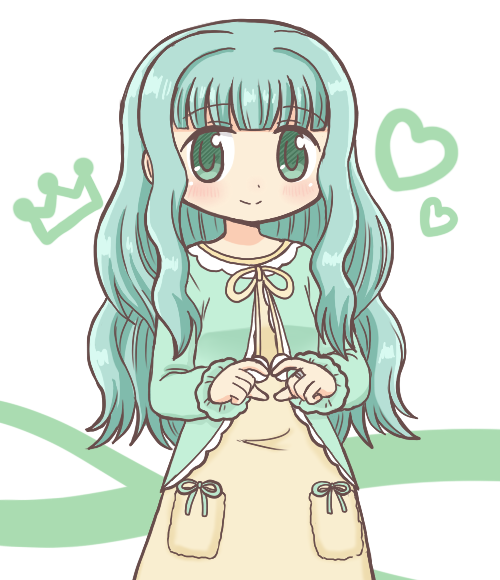 1girl bad_id bad_pixiv_id blunt_bangs blush cardigan closed_mouth commentary_request cowboy_shot dress futaba_sana futaba_sana_(pajamas_costume) green_eyes green_hair hair_down heart heart_hands long_hair long_sleeves looking_at_viewer magia_record:_mahou_shoujo_madoka_magica_gaiden mahou_shoujo_madoka_magica neck_ribbon pajamas pocket reverse_(bluefencer) ribbon sidelocks simple_background smile solo standing wavy_hair white_background yellow_dress