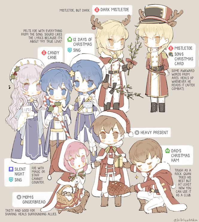 2girls 6+boys :d alternate_costume antlers ares_(fire_emblem) arm_up arms_behind_back basket bell belt beret black_belt black_footwear blonde_hair blue_bow blue_bowtie blue_dress blue_eyes blue_footwear blue_hair blush boots bow bowtie branch brown_background brown_corset brown_footwear brown_gloves brown_hair buttons candy candy_cane cape chibi chibi_only christmas closed_eyes closed_mouth coat corset curly_hair curtained_hair deirdre_(fire_emblem) double-breasted dress eldigan_(fire_emblem) english_text epaulettes ethlyn_(fire_emblem) father_and_son fire_emblem fire_emblem:_genealogy_of_the_holy_war fire_emblem_heroes food full_body fur-trimmed_cape fur-trimmed_jacket fur_trim gift gingerbread_man gloves green_bow green_bowtie green_sash green_shawl hair_between_eyes ham hand_on_another&#039;s_shoulder hat hat_ornament high_collar holding holding_basket holding_branch holding_candy holding_candy_cane holding_food holding_gift holly_hat_ornament hood hood_down hood_up horns husband_and_wife jacket knee_boots leif_(fire_emblem) long_coat long_dress long_hair long_sleeves lucia_(biblyoteka) miniskirt mother_and_son multiple_boys multiple_girls musical_note neck_bell nintendo nutcracker on_one_knee open_mouth pants parted_bangs pink_hair pleated_skirt puffy_long_sleeves puffy_sleeves purple_eyes purple_hair quan_(fire_emblem) red_cape red_coat red_hat reindeer_antlers sailor_collar santa_hat santa_hood sash seliph_(fire_emblem) shako_cap sheet_music shirt short_hair shoulder_sash side_part sidelocks sigurd_(fire_emblem) simple_background skirt smile sparkle star_(symbol) star_hat_ornament striped_bow striped_bowtie striped_clothes tassel thigh_boots toggles twitter_username very_long_hair white_bow white_bowtie white_cape white_coat white_gloves white_pants white_sailor_collar white_shirt wide_sleeves wolf_cut yellow_eyes