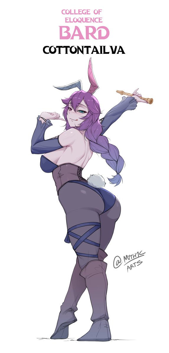 1girl animal_ears bard blue_eyes blue_hair cottontail_(vtuber) detached_sleeves fishnet_pantyhose fishnets flute gradient_hair hair_between_eyes heterochromia highres indie_virtual_youtuber instrument leotard long_hair looking_at_viewer multicolored_hair myth1carts nail_polish naughty_face pantyhose purple_eyes purple_hair rabbit_ears rabbit_tail smile solo strapless strapless_leotard tail virtual_youtuber