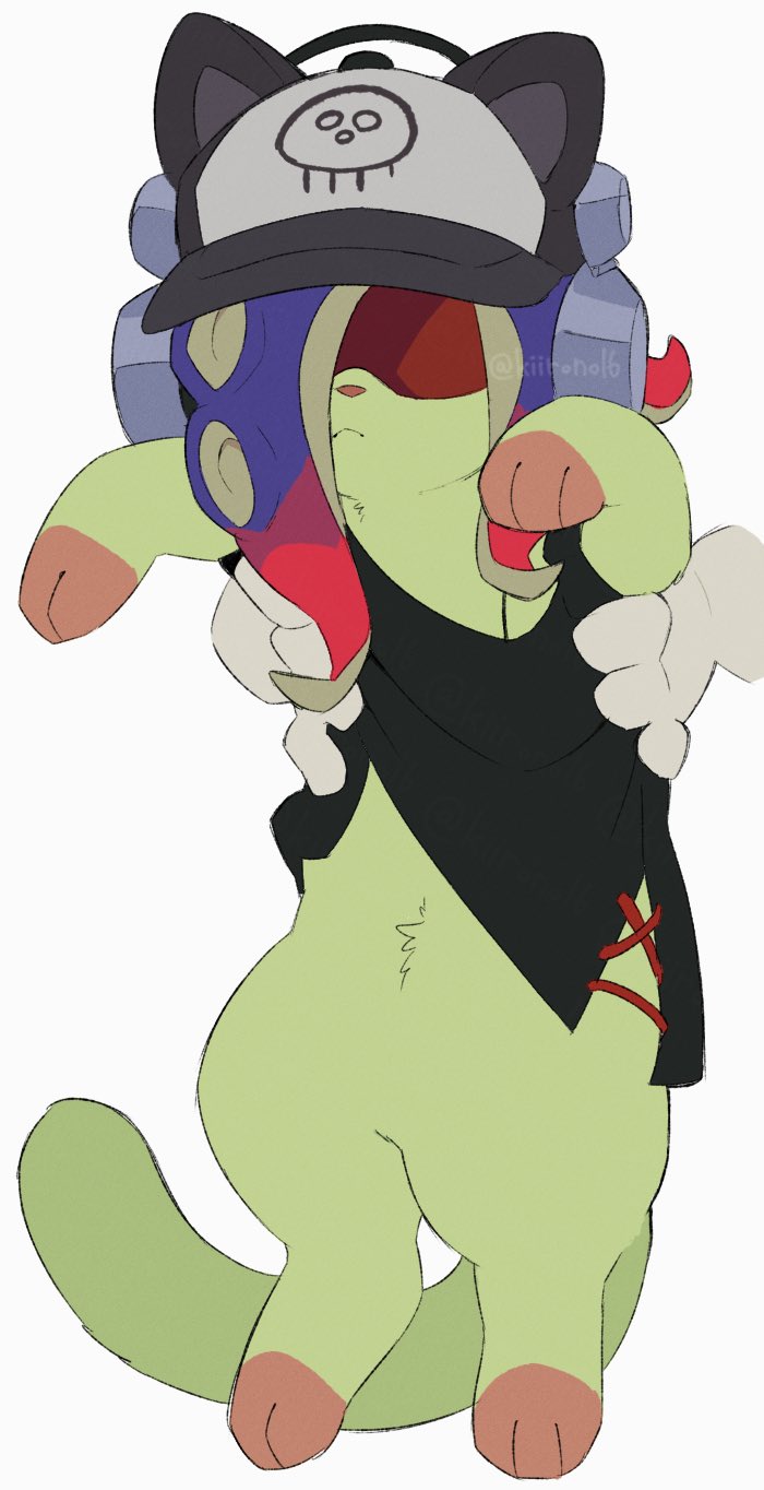 animal baseball_cap cat dedf1sh hat headphones headphones_over_headwear highres holding holding_animal kiirono multicolored_hair nintendo octoling splatoon_(series) splatoon_3 sunglasses tentacle_hair two-tone_hair