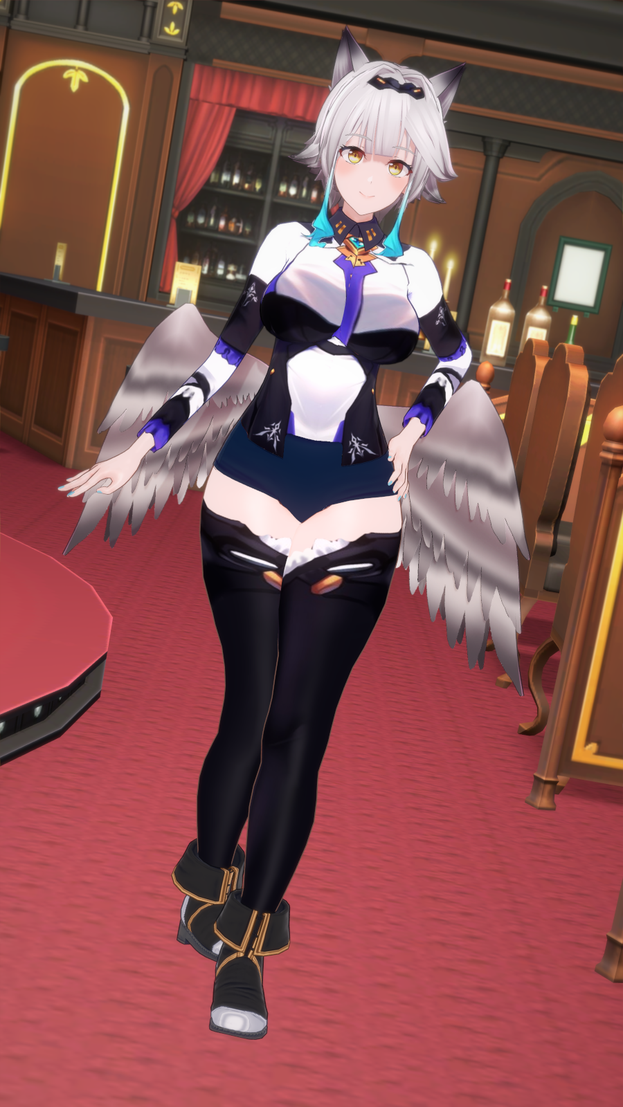brown_wings feathered_wings front-to-back highres indie_virtual_youtuber kayamori_emma koikatsu low_wings virtual_youtuber white_hair wings yellow_eyes