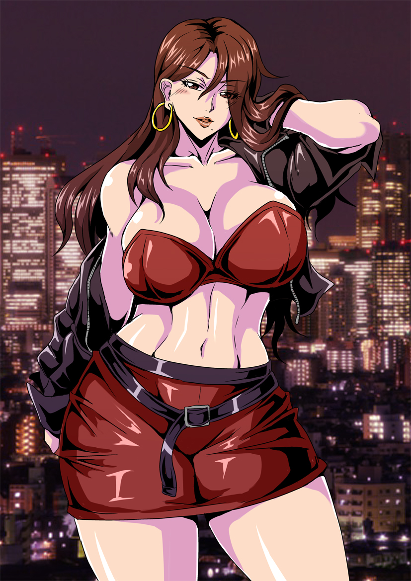 1girl artist_request blaze_fielding breasts city earrings jewelry large_breasts long_hair night streets_of_rage