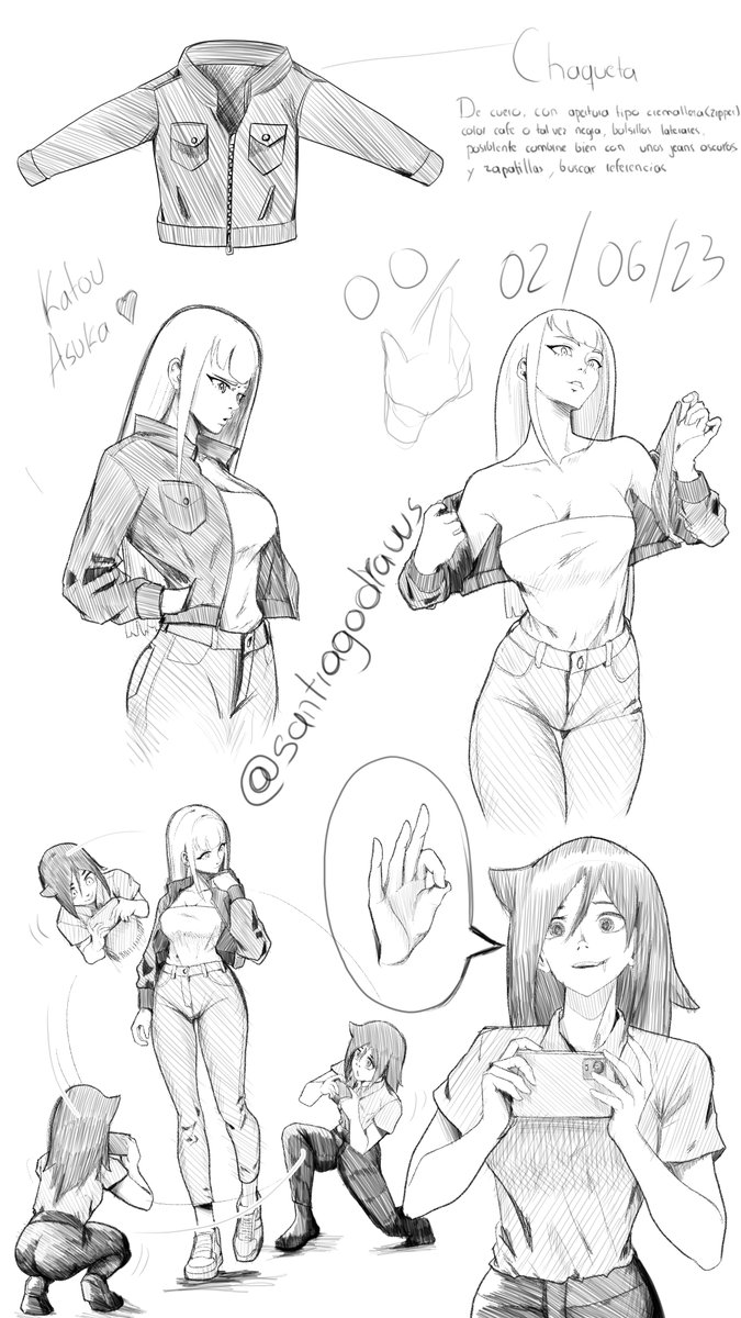 2girls black_hair blonde_hair blunt_bangs breasts camera cellphone cellphone_photo couple denim highres holding holding_camera holding_phone jacket jeans katou_asuka long_hair looking_at_phone multiple_girls open_mouth pants phone santiagodraws sketch speech_bubble watashi_ga_motenai_no_wa_dou_kangaetemo_omaera_ga_warui! yuri