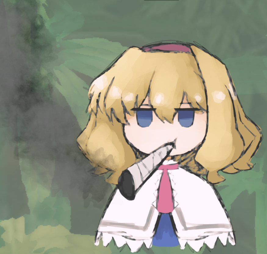 1girl alice_margatroid bad_id bad_twitter_id blonde_hair capelet commentary hair_between_eyes iesonatana jitome marijuana medium_hair smoking solo touhou upper_body white_capelet