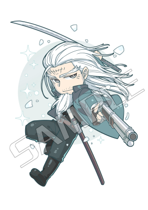 aiming aiming_at_viewer beard belt black_boots boots brown_belt chibi closed_mouth coat collared_coat commentary facial_hair full_body golden_kamuy green_coat grey_eyes grey_pants gun hijikata_toshizou_(golden_kamuy) holding holding_gun holding_sword holding_weapon inputanimeoutput katana long_hair lowres male_focus old old_man open_clothes pants rifle running sample_watermark sheath smile solo sparkle sword thick_eyebrows transparent_background watermark weapon weapon_request white_hair