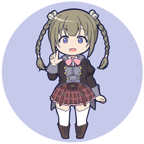 1girl arm_at_side assault_lily belt belt_buckle black_jacket blue_background blue_eyes blunt_bangs boots bow bowtie braid brown_belt brown_boots brown_skirt buckle buttons chibi commentary_request corset green_hair hair_ribbon hand_up index_finger_raised jacket juliet_sleeves kishimoto_lucia_raimu lace-up_boots long_sleeves lowres ludvico_private_girls&#039;_academy_school_uniform masaki_itsuki miniskirt open_mouth pink_bow pink_bowtie puffy_sleeves ribbon round_image school_uniform sign_language simple_background skirt smile solo standing thighhighs transparent_background twin_braids twintails white_ribbon white_thighhighs zettai_ryouiki
