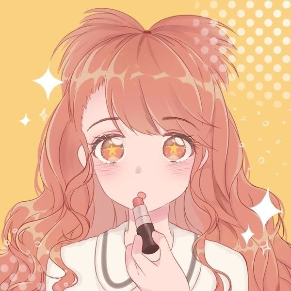 1girl asobi_asobase blush female_focus long_hair looking_at_viewer open_mouth orange_eyes orange_hair shirt solo student_council_vice_president_(asobi_asobase) white_shirt yellow_background