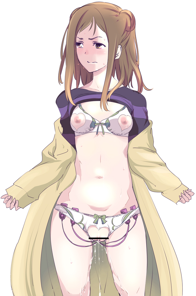 10s 1girl blush breastless_clothes breasts brown_hair censored clothes_lift coat crotchless crotchless_panties double_bun female_focus hair_bun inami_sakura inverted_nipples kyoukai_no_kanata looking_away multiple_insertions navel nippleless_clothes nipples open_clothes open_coat panties pussy pussy_juice sex_toy shirt_lift short_hair small_breasts solo sweat tears too_many too_many_sex_toys touge_hiro underwear vibrator vibrator_under_clothes vibrator_under_panties