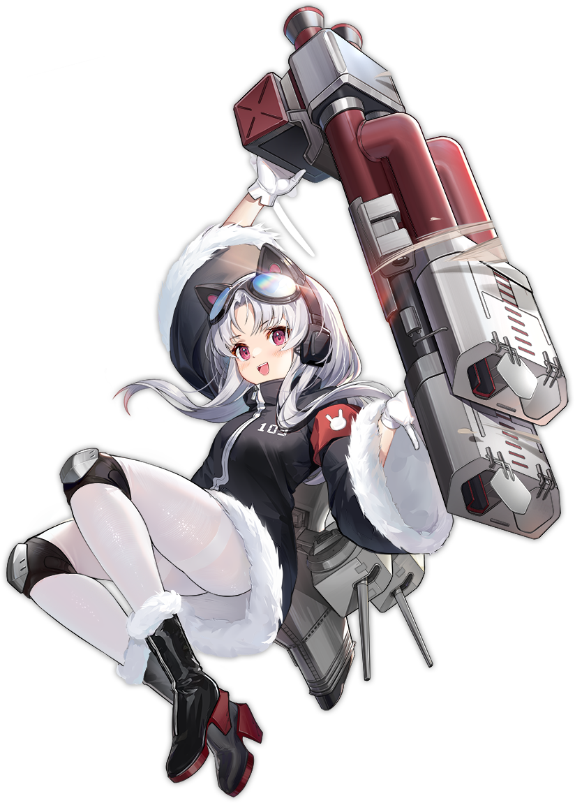 1girl alisa_(kuro_no_sakura) arm_up azur_lane black_coat blush blush_stickers boots chang_chun_(azur_lane) chang_chun_(retrofit)_(azur_lane) coat full_body fur-trimmed_boots fur-trimmed_coat fur_trim gloves goggles goggles_on_head headphones high_heel_boots high_heels holding holding_weapon legs legs_folded long_hair looking_at_viewer mechanical_ears official_art pantyhose pink_eyes pout retrofit_(azur_lane) rigging rocket_launcher silver_hair smile solo teeth thighs tiger tongue tongue_out transparent_background upper_teeth_only weapon white_gloves white_pantyhose wide_sleeves