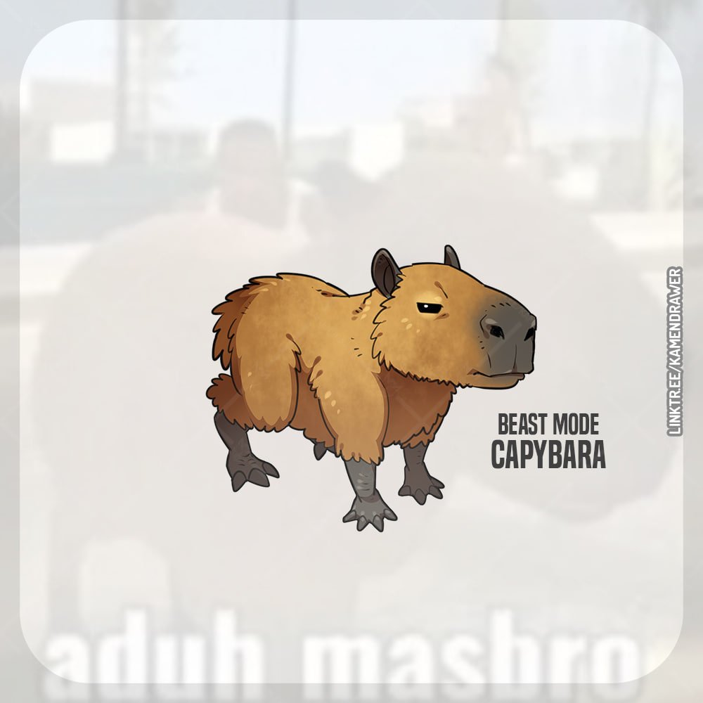 animal_focus ashmish beast_wars black_eyes capybara no_humans original solo standing transformers watermark web_address