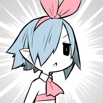 1girl ascot black_eyes blue_hair bow disgaea emphasis_lines flat_chest gyari_(imagesdawn)_(style) hairband harada_takehito lowres nandemo_iu_koto_wo_kiite_kureru_akane-chan_(voiceroid) open_mouth original pleinair short_hair solo upper_body