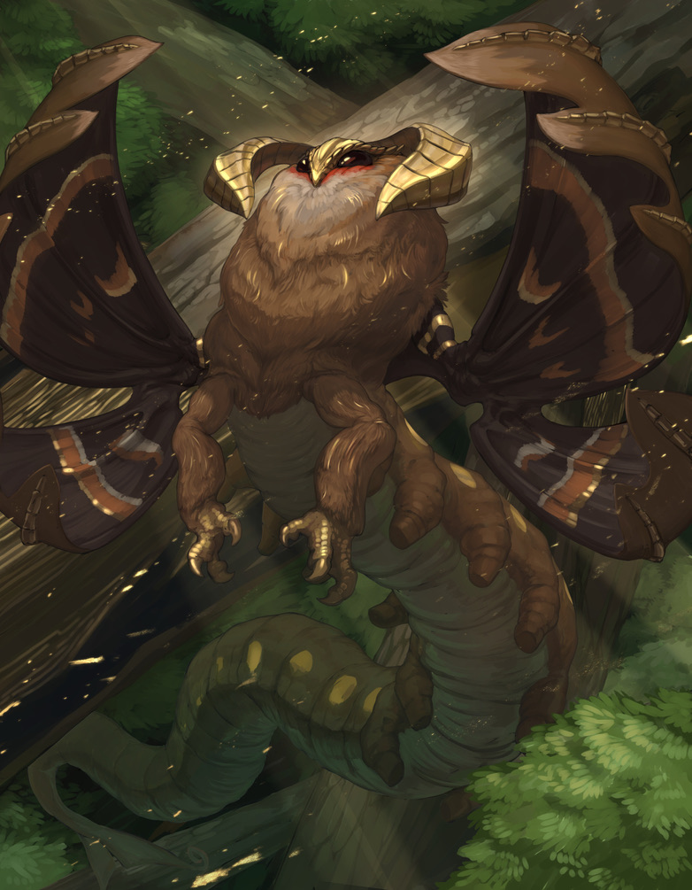 bug claws commission fluffy forest full_body horns insect insect_wings light_rays monster moth moth_wings nature no_humans original skeb_commission solo tagme wings yumo80295386