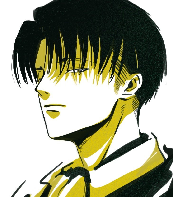 1boy black_hair chinese_commentary close-up closed_mouth commentary_request expressionless fengcheche levi_(shingeki_no_kyojin) limited_palette looking_at_viewer male_focus parted_bangs shingeki_no_kyojin short_hair simple_background solo white_background