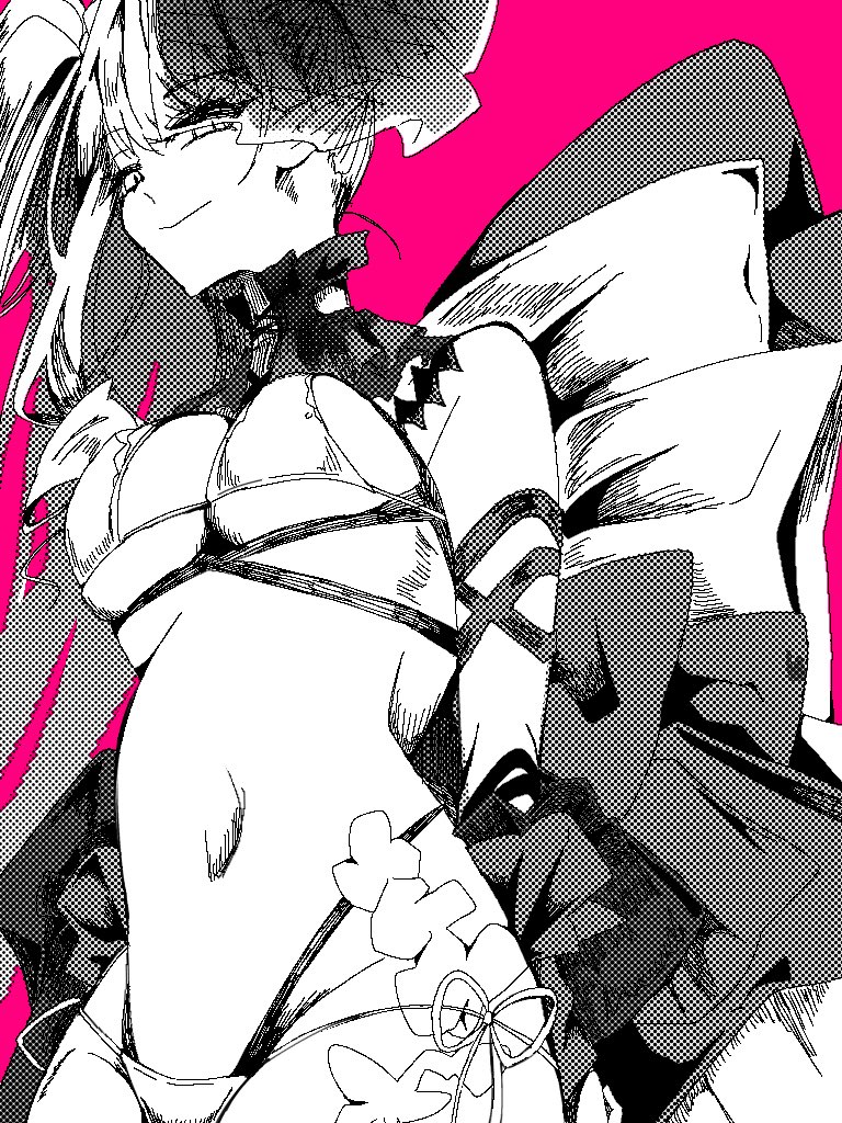 1girl baobhan_sith_(fate) baobhan_sith_(swimsuit_pretender)_(third_ascension)_(fate) bikini breasts detached_collar earrings fate/grand_order fate_(series) jewelry light_smile looking_at_another navel ogura_hasu pink_background side_ponytail solo swimsuit veil