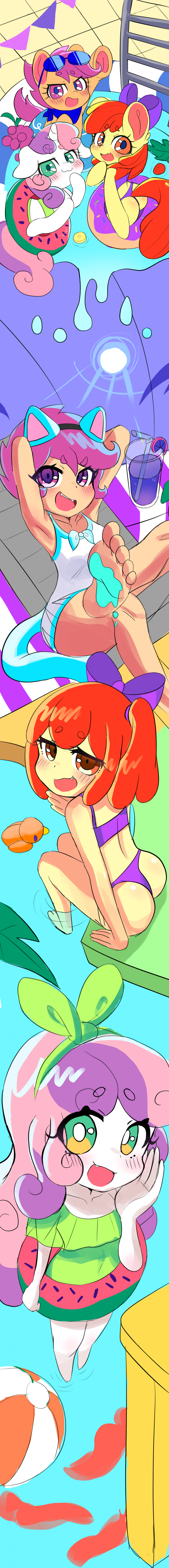 absurdres apple_bloom choyamy feet highres long_image my_little_pony my_little_pony:_equestria_girls my_little_pony:_friendship_is_magic pony_(animal) scootaloo sweetie_belle swimsuit tall_image