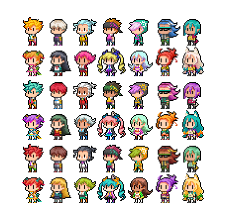 6+boys 6+girls 7th_dragon_(series) 7th_dragon_2020 7th_dragon_2020-ii ahoge animal_ears blonde_hair blue_hair brown_hair cat_ears cat_girl chelsea_(7th_dragon) commentary_request dark-skinned_female dark-skinned_male dark_skin destroyer_(7th_dragon_2020) drill_hair full_body gehigehi green_hair grey_hair hacker_(7th_dragon) headband hood hood_up idol_(7th_dragon) katanako long_hair lowres lucier_(7th_dragon) multiple_boys multiple_girls pink_hair pixel_art psychic_(7th_dragon) purple_hair red_hair samurai_(7th_dragon) samurai_(7th_dragon) short_hair simple_background trickster_(7th_dragon) twin_drills twintails variations white_background