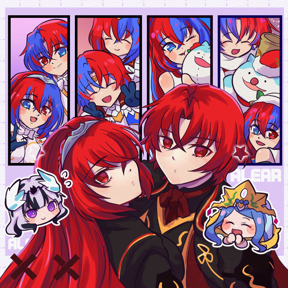 1boy 3girls black_hair blue_eyes blush character_name chibi closed_eyes commentary_request creature crossed_bangs dark_persona female_alear_(awoken_divinity)_(fire_emblem) female_alear_(fell_dragon)_(fire_emblem) female_alear_(fire_emblem) female_alear_(gifted_dragons)_(fire_emblem) female_alear_(red_days_past)_(fire_emblem) female_alear_(seaside_dragon)_(fire_emblem) fire_emblem fire_emblem_engage fire_emblem_heroes flying_sweatdrops grey_hair heterochromia kabutsu_(mtansuiii) long_hair looking_at_viewer lumera_(fire_emblem) male_alear_(divine_dragon)_(fire_emblem) male_alear_(fell_dragon)_(fire_emblem) male_alear_(fell_dragon_child)_(fire_emblem) male_alear_(fire_emblem) male_alear_(gifted_dragons)_(fire_emblem) multicolored_hair multiple_girls nintendo official_alternate_costume purple_eyes red_eyes sommie_(fire_emblem) split-color_hair two-tone_hair very_long_hair veyle_(fire_emblem)