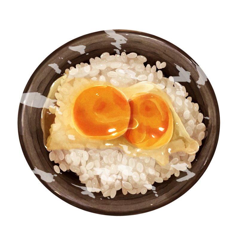 bowl egg_(food) egg_yolk food food_focus kaneko_ryou no_humans original raw_egg rice simple_background still_life tamagokake_gohan white_background