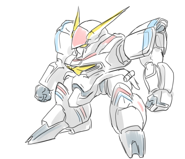 chibi clenched_hands d-1 kikou_senki_dragonar looking_ahead mashin_eiyuuden_wataru mecha niiyan no_humans parody robot solo standing style_parody white_background yellow_eyes