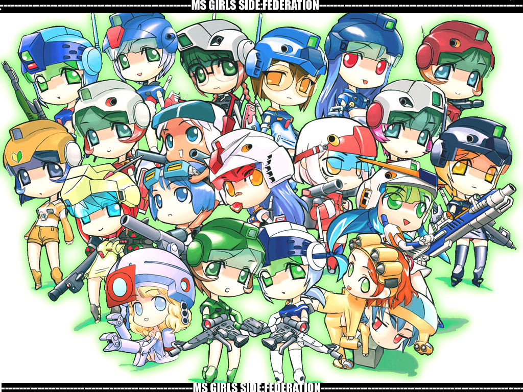 00s 1980s_(style) 6+girls annotation_request ball_(gundam) beam_rifle blue_destiny_01 bullpup cannon character_request energy_gun gm_(mobile_suit) gm_cannon gm_cold_districts_type gm_command gm_quel gm_sniper gm_sniper_ii gm_trainer gun guncannon gundam gundam_0080 gundam_0083 gundam_08th_ms_team gundam_g04 gundam_msv gundam_seed gundam_side_story:_from_place_beyond_the_blaze gundam_side_story:_rise_from_the_ashes gundam_side_story:_the_blue_destiny guntank hirai_yukio hwf_gmg-mg79-90mm_bullpup_machine_gun in-franchise_crossover machine_pistol mecha_musume medea_(gundam) mobile_suit_gundam multiple_girls oldschool retro_artstyle rifle rx-78-2_gundam shield sniper_rifle stark_jegan strike_dagger suppressor weapon
