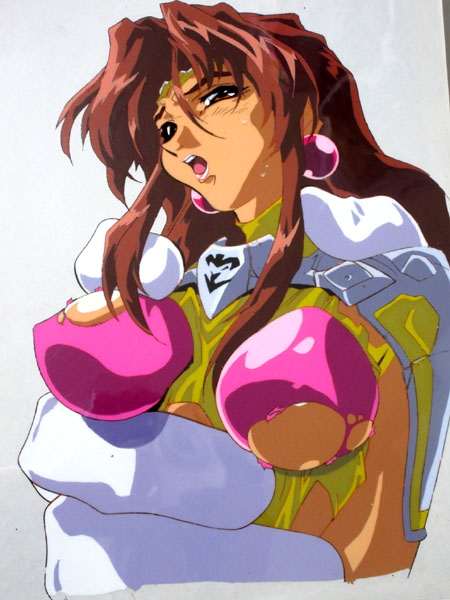 1990s_(style) breasts cel choujin_gakuen_gowcaizer covered_erect_nipples large_breasts son_karin tagme torn_clothes