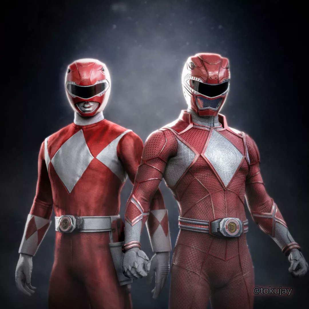 2boys armor belt bodysuit character_request dino_buckler gloves helmet jason_lee_scott mighty_morphin_power_rangers mighty_morphin_power_rangers:_once_&amp;_always mighty_morphin_red_ranger multiple_boys power_rangers red_bodysuit rocky_desantos tokujay tokusatsu tyranno_ranger