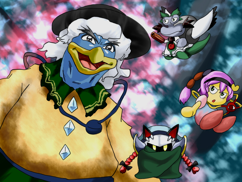 braid cosplay crossover escargon fumu kaenbyou_rin king_dedede kirby kirby_(series) komeiji_koishi komeiji_satori koumeji_koishi_(cosplay) koumeji_satori_(cosplay) meta_knight nintendo no_humans reiuji_utsuho touhou
