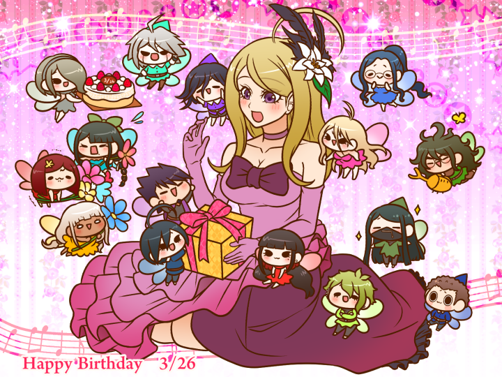 6+boys 6+girls :3 ahoge akamatsu_kaede alternate_costume amami_rantaro android animal antenna_hair aqua_hat aqua_shirt aqua_wings bare_arms bare_legs bare_shoulders barefoot beetle belt belt_buckle birthday_cake black-framed_eyewear black_eyes black_hair black_mask blonde_hair blue_dress blue_flower blue_hair blue_hat blue_shirt blue_wings blunt_ends blush_stickers bodysuit bodysuit_under_clothes bouquet bow bowtie braid breasts brown_belt brown_bodysuit brown_hair buckle bug butterfly buttons cake chabashira_tenko chibi choker cleavage closed_eyes collared_shirt commentary_request covered_mouth crossed_arms danganronpa_(series) danganronpa_v3:_killing_harmony dark-skinned_female dark_skin dated dress ear_piercing earrings elbow_gloves english_text everyone eyelashes facial_hair fairy fairy_wings feather_hair_ornament feathers flower flying flying_sweatdrops food frilled_dress frills fruit full_body gift glasses gloves goatee gokuhara_gonta gown gradient_background green_bow green_hair green_hat green_shirt green_tunic green_wings grey_bodysuit grey_dress grey_hair grey_hairband grey_pants grey_shirt grey_shorts grey_wings hair_between_eyes hair_bow hair_flower hair_ornament hair_over_one_eye hair_scrunchie hairband halter_dress halterneck hands_on_own_cheeks hands_on_own_face happy happy_birthday harukawa_maki hat holding holding_animal holding_bouquet holding_flower holding_gift hoshi_ryoma icing insect iruma_miu jewelry k1-b0 kneeling large_breasts layered_dress leaf leaning_forward light_blush long_dress long_hair long_sleeves looking_at_another low_twin_braids low_twintails mask messy_hair mini_hat mole mole_under_eye mole_under_mouth momota_kaito mouth_mask multiple_boys multiple_girls multiple_piercings music_stand napkin oma_kokichi open_mouth outstretched_arms oversized_animal oversized_flower pale_skin pants piercing pink_background pink_dress pink_flower pink_wings ponytail purple_bow purple_bowtie purple_choker purple_dress purple_eyes purple_gloves purple_hair purple_hat purple_pants purple_vest purple_wings red_dress red_flower red_scrunchie red_wings round_eyewear saihara_shuichi scrunchie shinguji_korekiyo shirogane_tsumugi shirt short_dress shorts sidelocks sitting smile solid_oval_eyes sparkle spiked_hair star_(symbol) star_symbol_background straight_hair strapless strapless_dress strawberry stud_earrings thick_eyebrows tojo_kirumi torn_clothes torn_shirt trembling triangle_mouth tunic twin_braids twintails vest vest_partially_removed wavy_hair white_eyes white_flower wings yellow_butterfly yellow_dress yellow_flower yellow_wings yonaga_angie yumaru_(marumarumaru) yumeno_himiko zipper zipper_pull_tab